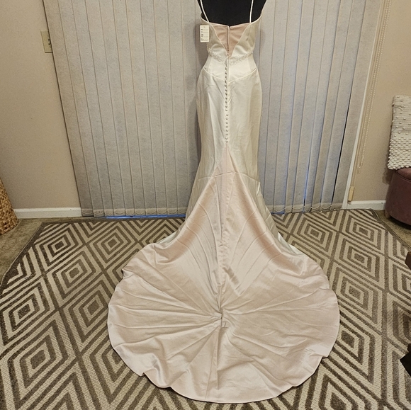 Impressions Elegant Cream and Blush Long Sleeve Dress - Picture 4 of 9